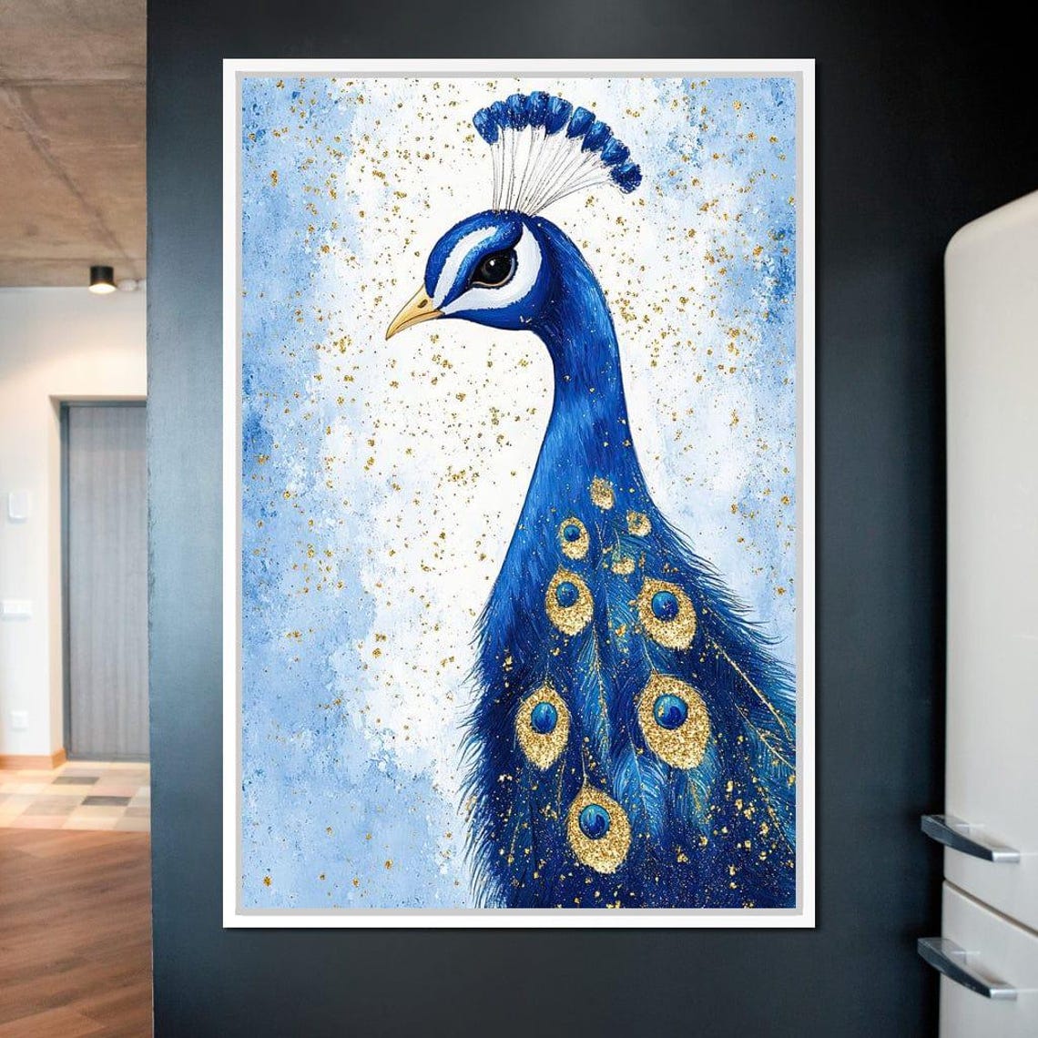 Sapphire Blue And Gold Peacock Elegant Bird Feather Art Poster - Image 3