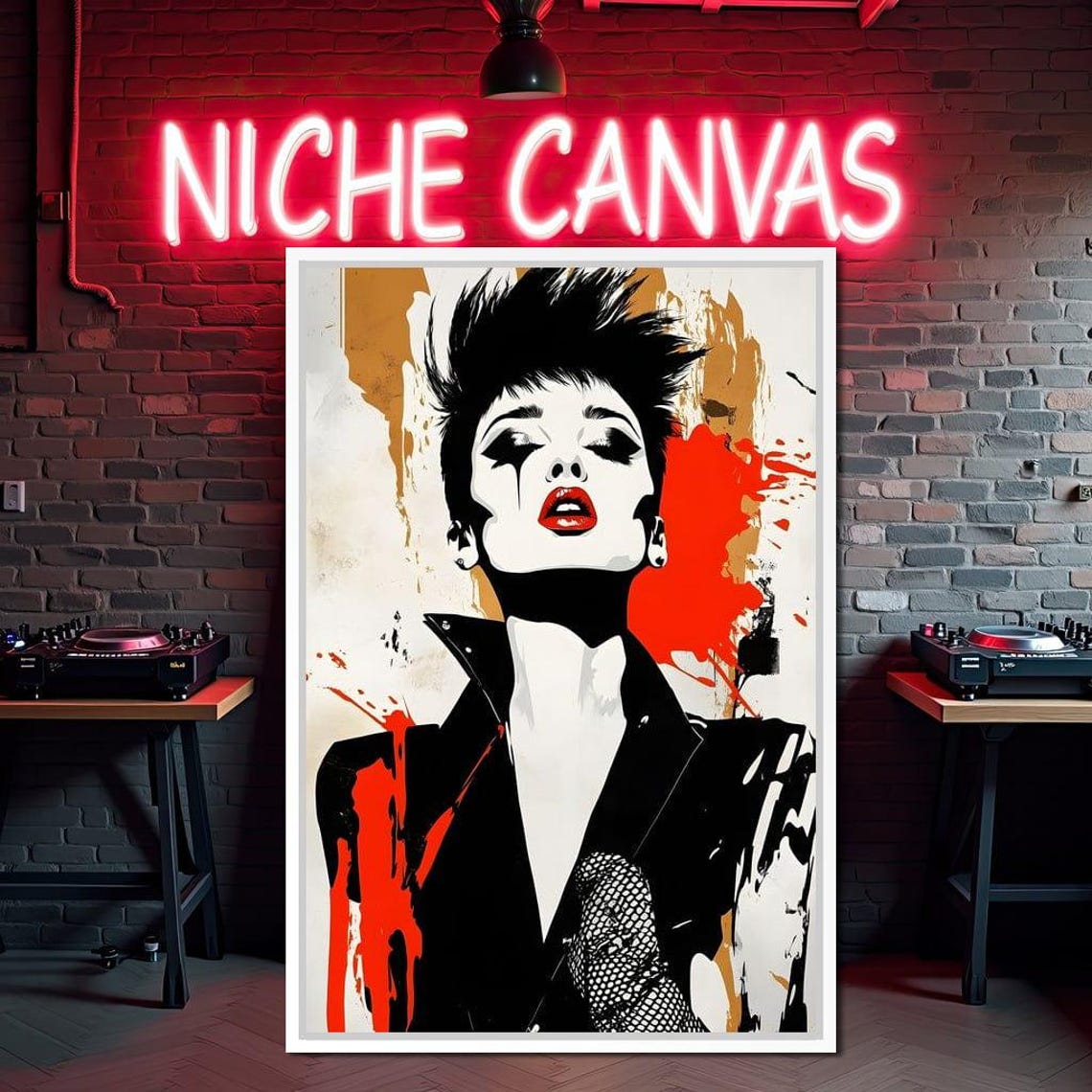 Rebel Expression Unleashed Bold Urban Art Goth Aesthetic Edgy Portrait Modern Home Decor Statement Piece By Nichecanvas