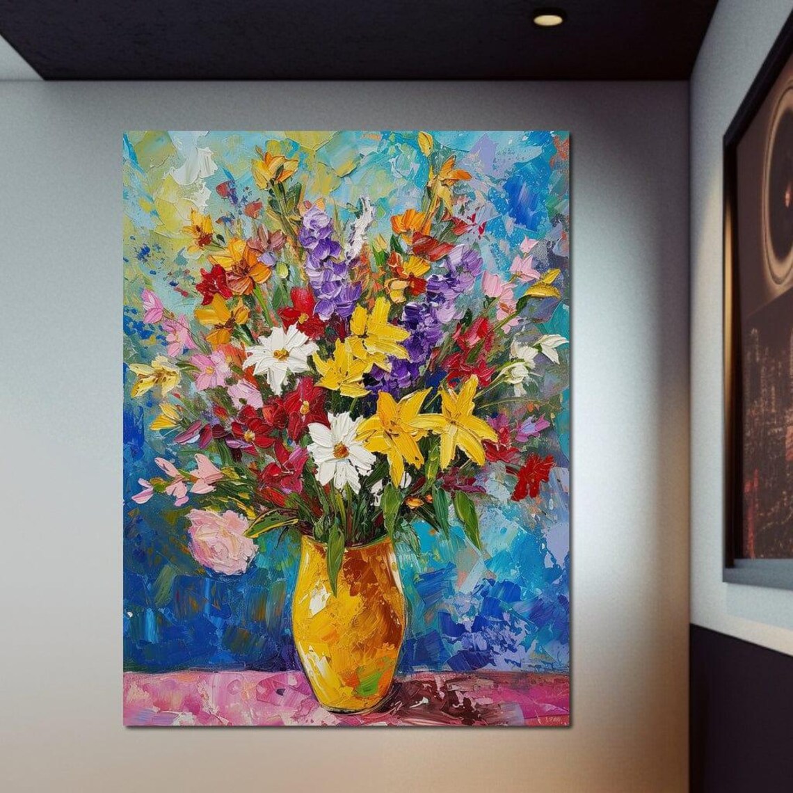 Impressionist Wildflower Bouquet Gold Vase Colorful Oil Art Poster - Image 3