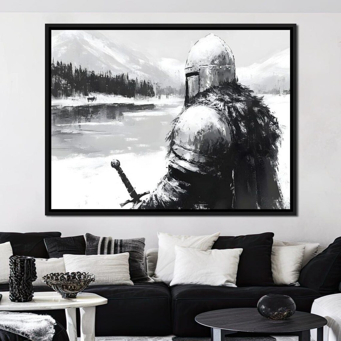 Lone Knight By Frozen Lake With Sword In Winter Fantasy Poster - Image 2
