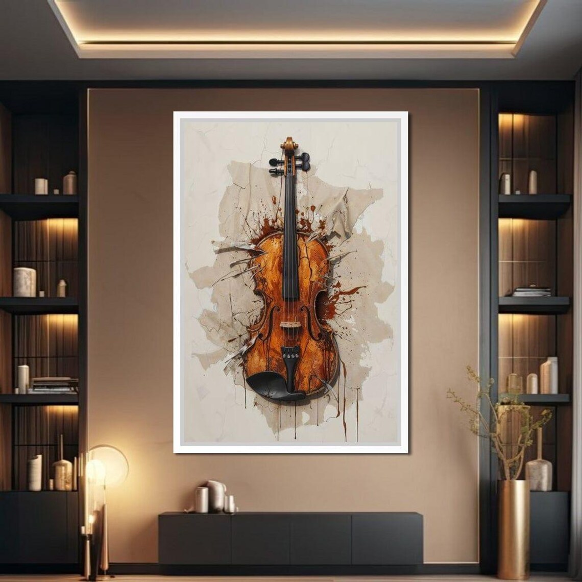 Amber Violin Burst Cracked Plaster Artistic Music Wall Art Poster - Image 2