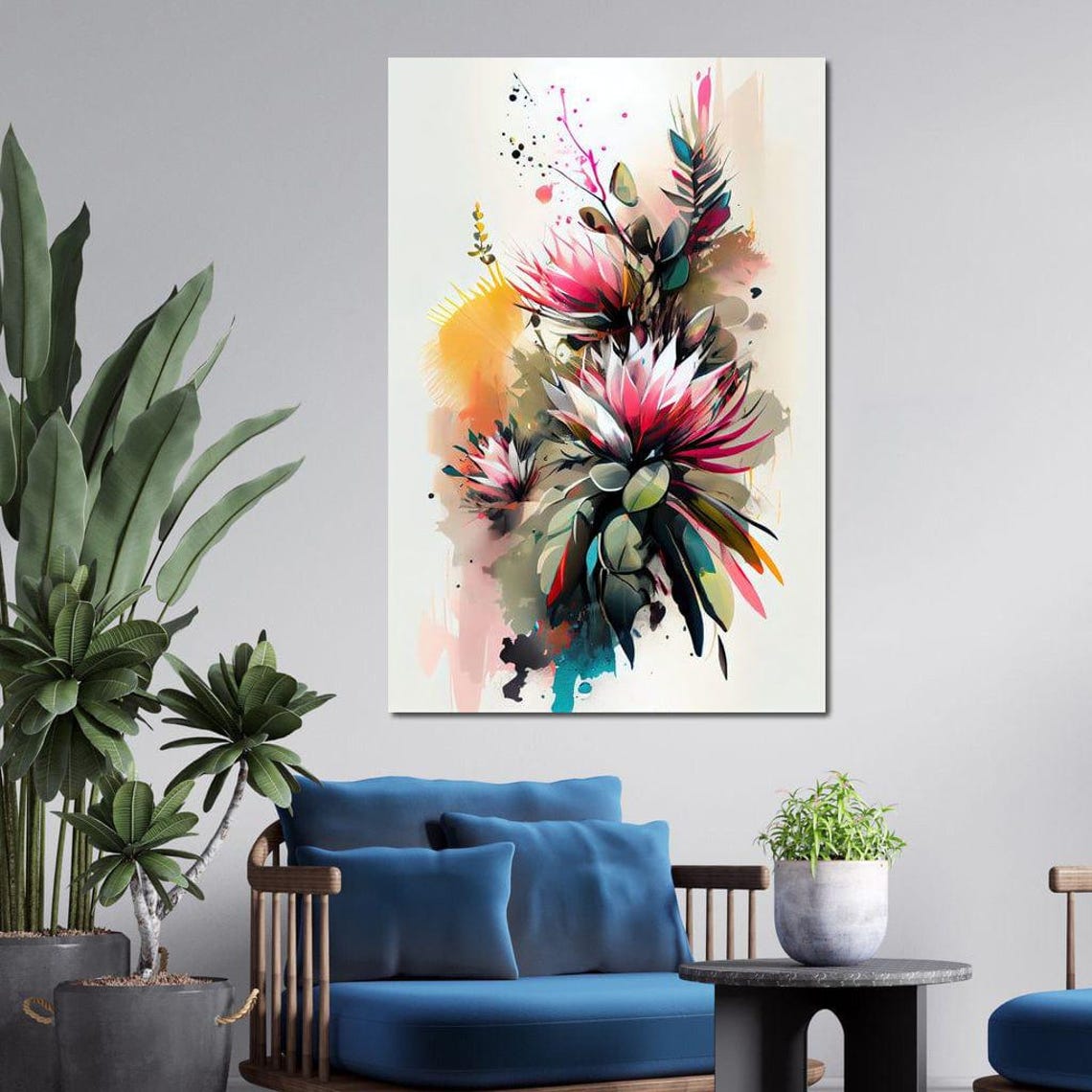 Pink Protea Watercolor Abstract Splash Contemporary Flower Print - Image 3