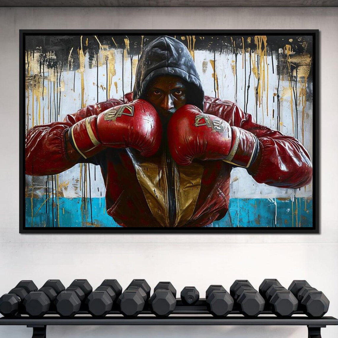 Hooded Boxer Red Gloves Graffiti Style Motivational Sports Wall Art Poster - Image 2