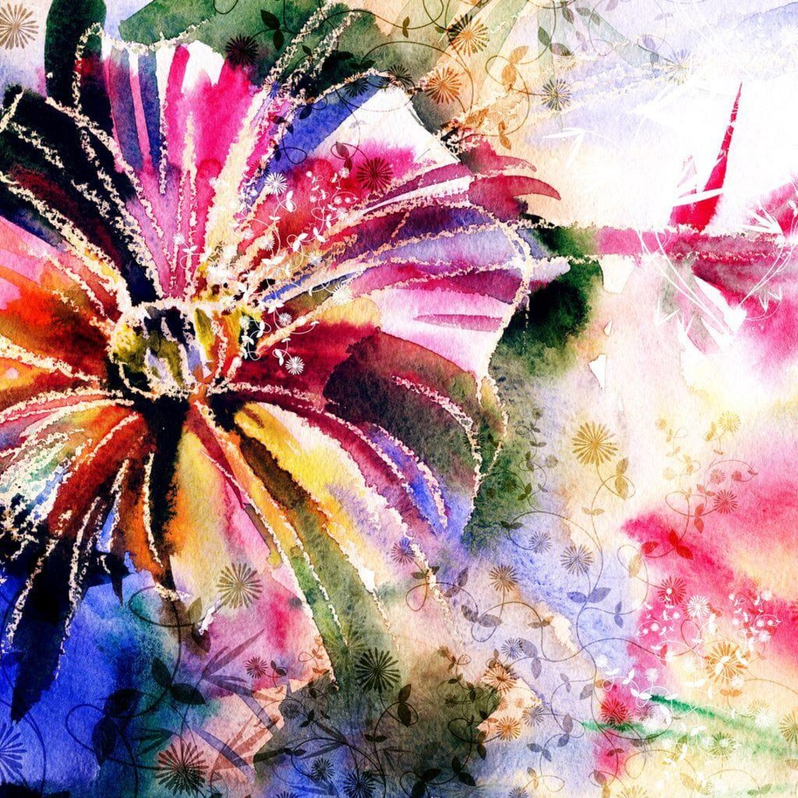 Vibrant Watercolor Flower Burst Rainbow Petals Modern Bloom Poster - Image 3
