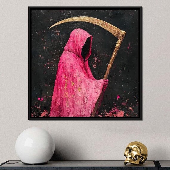 Magenta Grim Reaper With A Golden Scythe Dark Gothic Art Poster