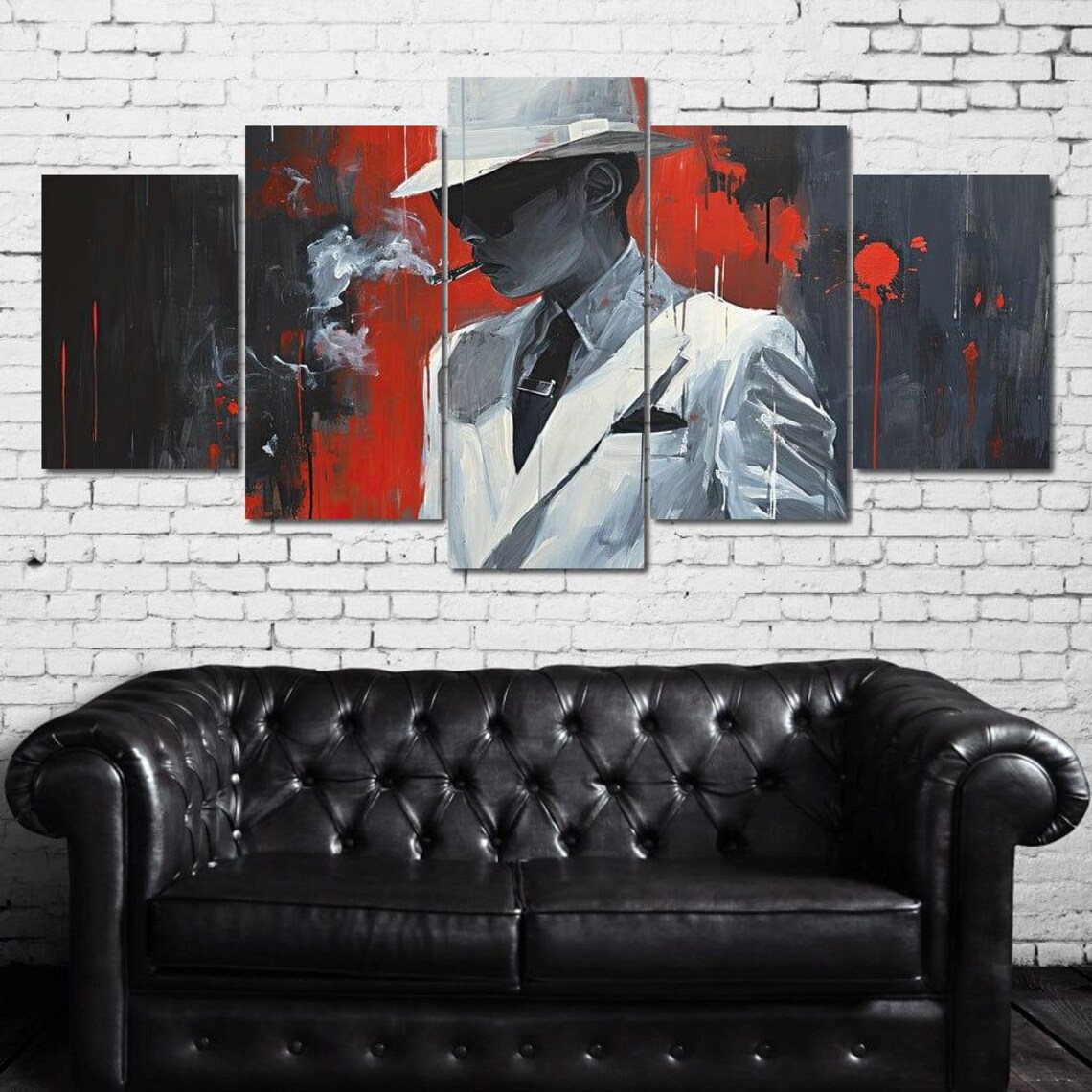 Dapper Man White Suit Fedora Cigar Noir Red Black Urban Portrait Print - Image 2