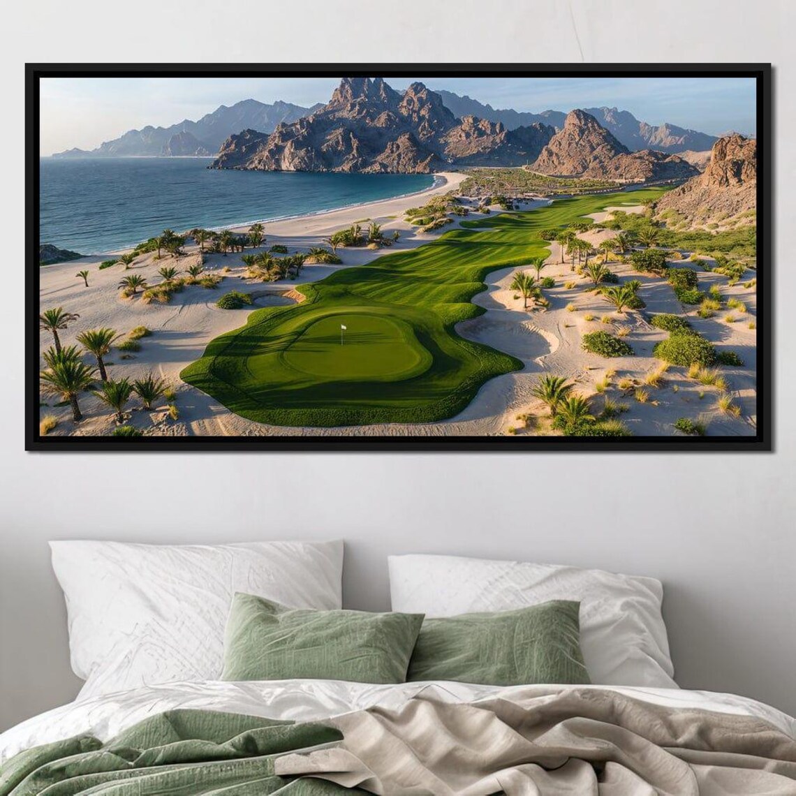 Desert Coastal Golf Course Aerial Mountain Ocean View Sports Poster