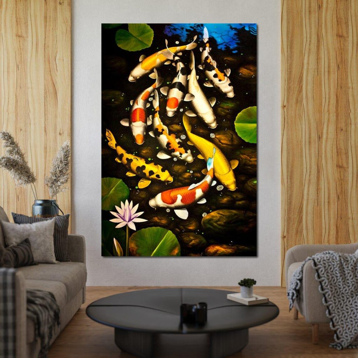 Koi Fish Swimming Among Lotus Lily Pads Zen Pond Wall Art Poster - Image 4
