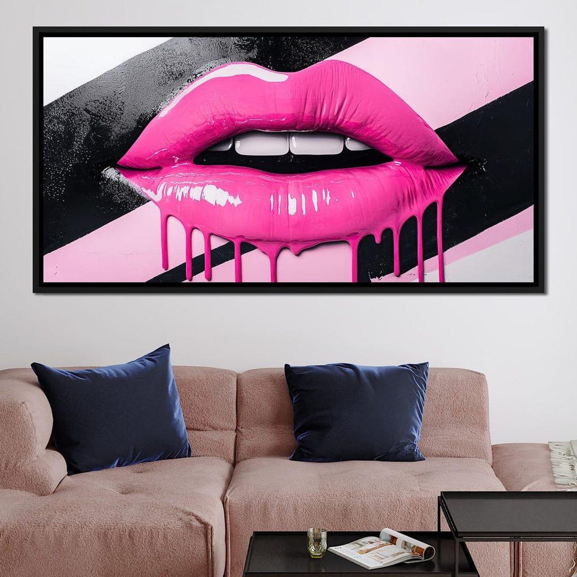 Neon Pink Dripping Lips Multi Panel Bold Urban Pop Glam Wall Art - Image 4