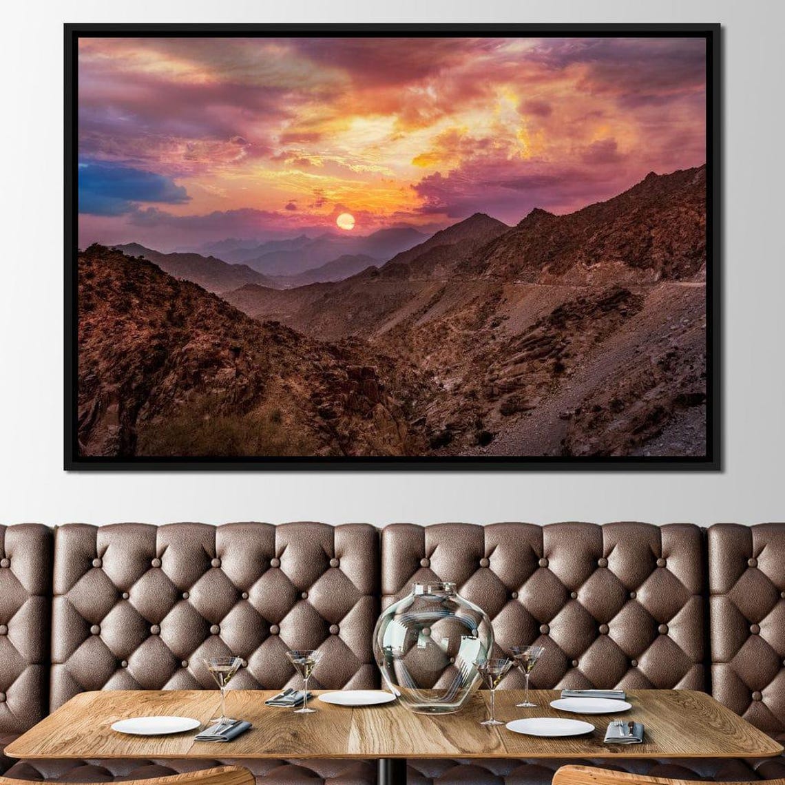 Desert Mountains Scenic Print Mountain Sunset Warm Colors Art Rustic Wall Decor Home Decor Landscape By Nichecanvas