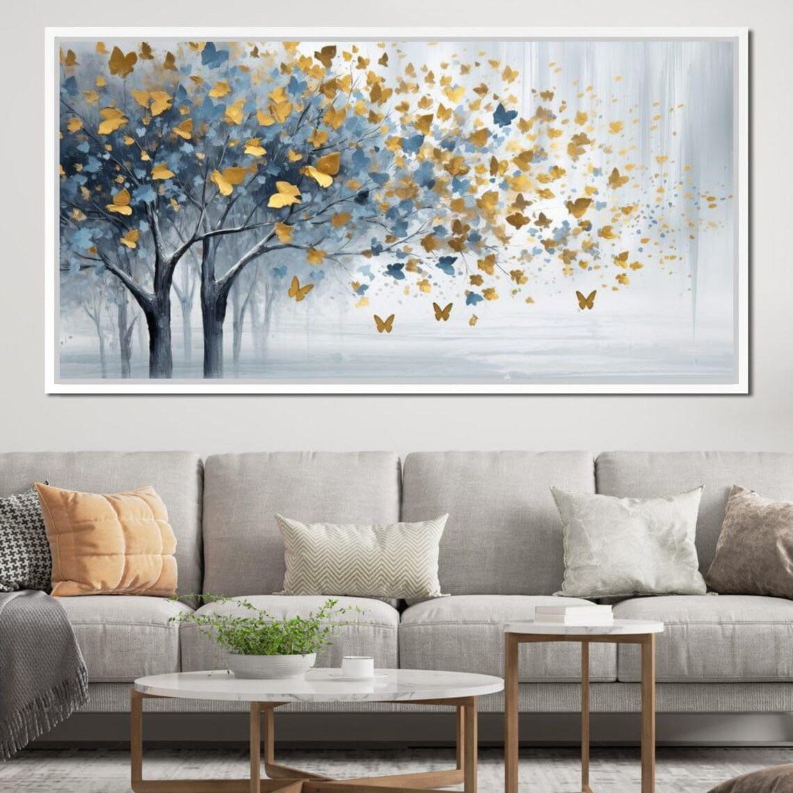 Blue and Gold Grove Nature Abstract Art Print