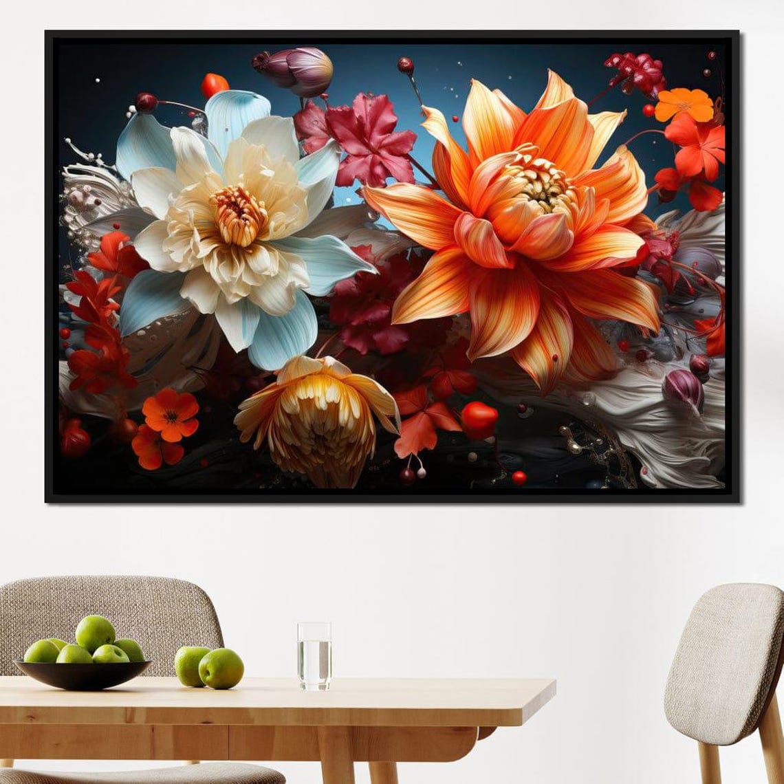 Giant Orange Dahlia Blooms Smoke Swirls Multi Panel Floral Poster - Image 4