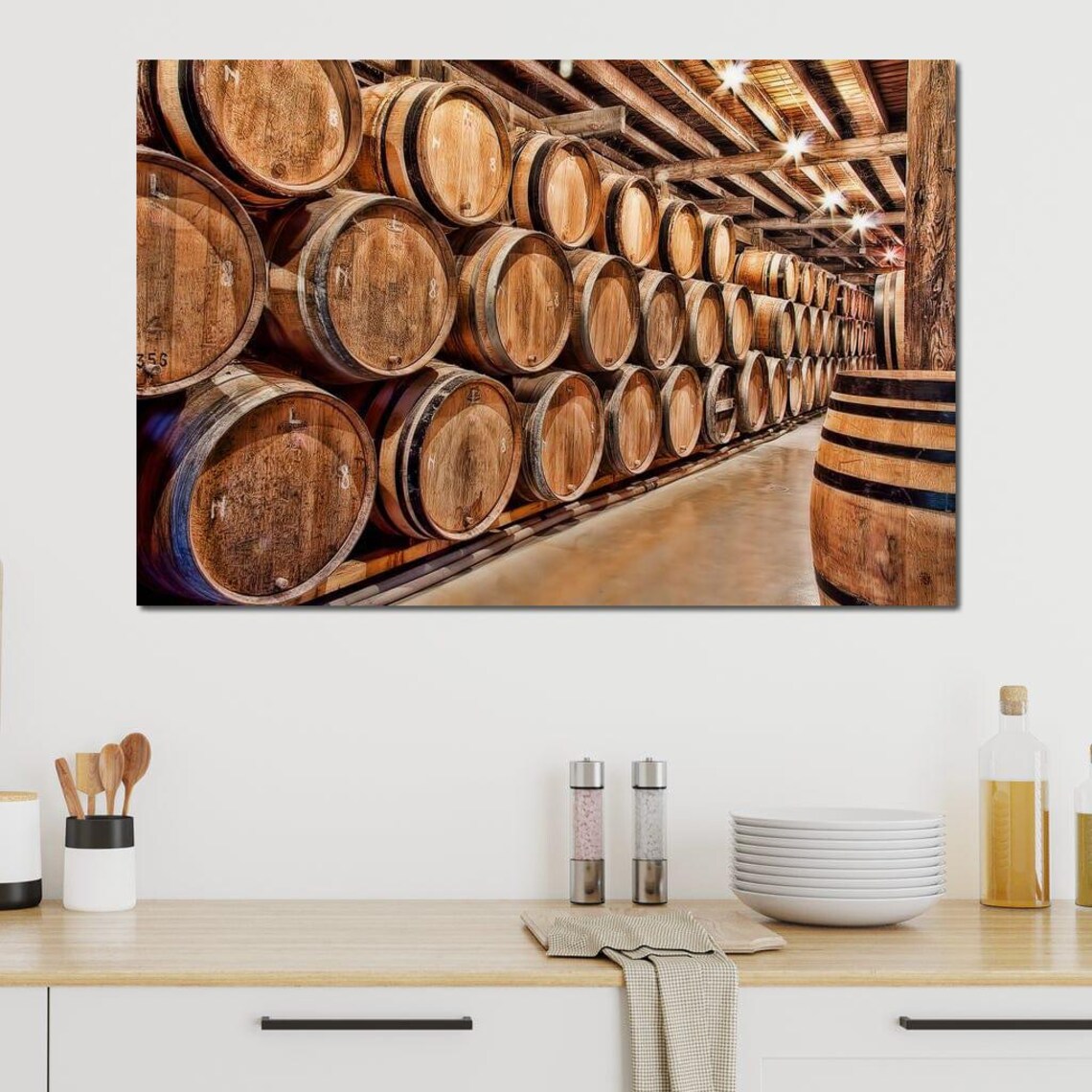 Rustic Oak Wine Barrels Cellar Vintage Winery Warm Wood Tones Wall Art - Image 4