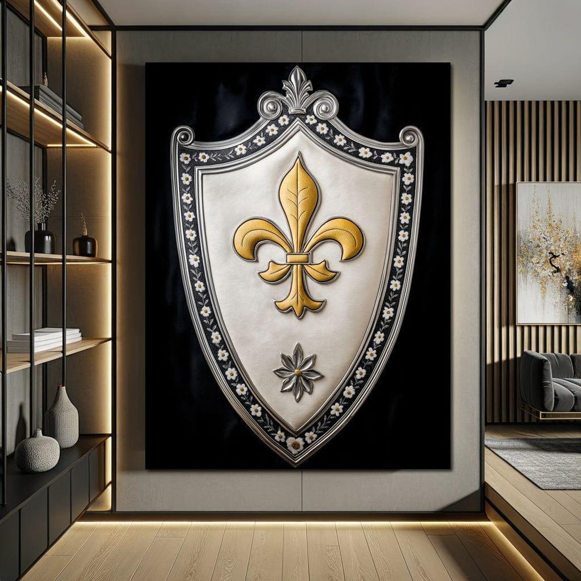 Silver and Gold Fleur De Lys Shield on Black Regal Emblem Poster - Image 4