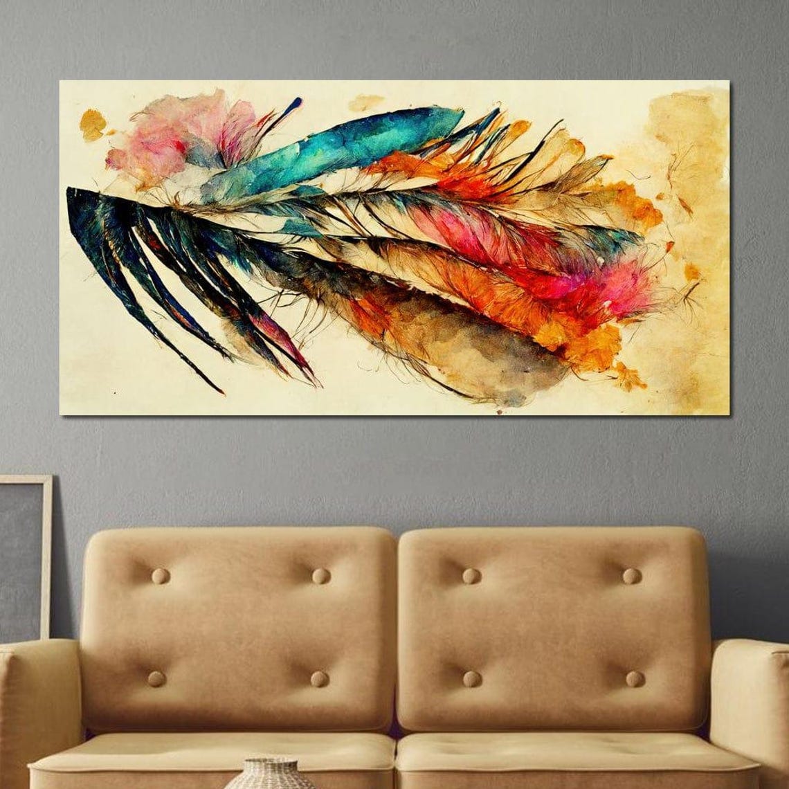 Colorful Watercolor Feathers Vibrant Nature Boho Style Home Wall Art - Image 2