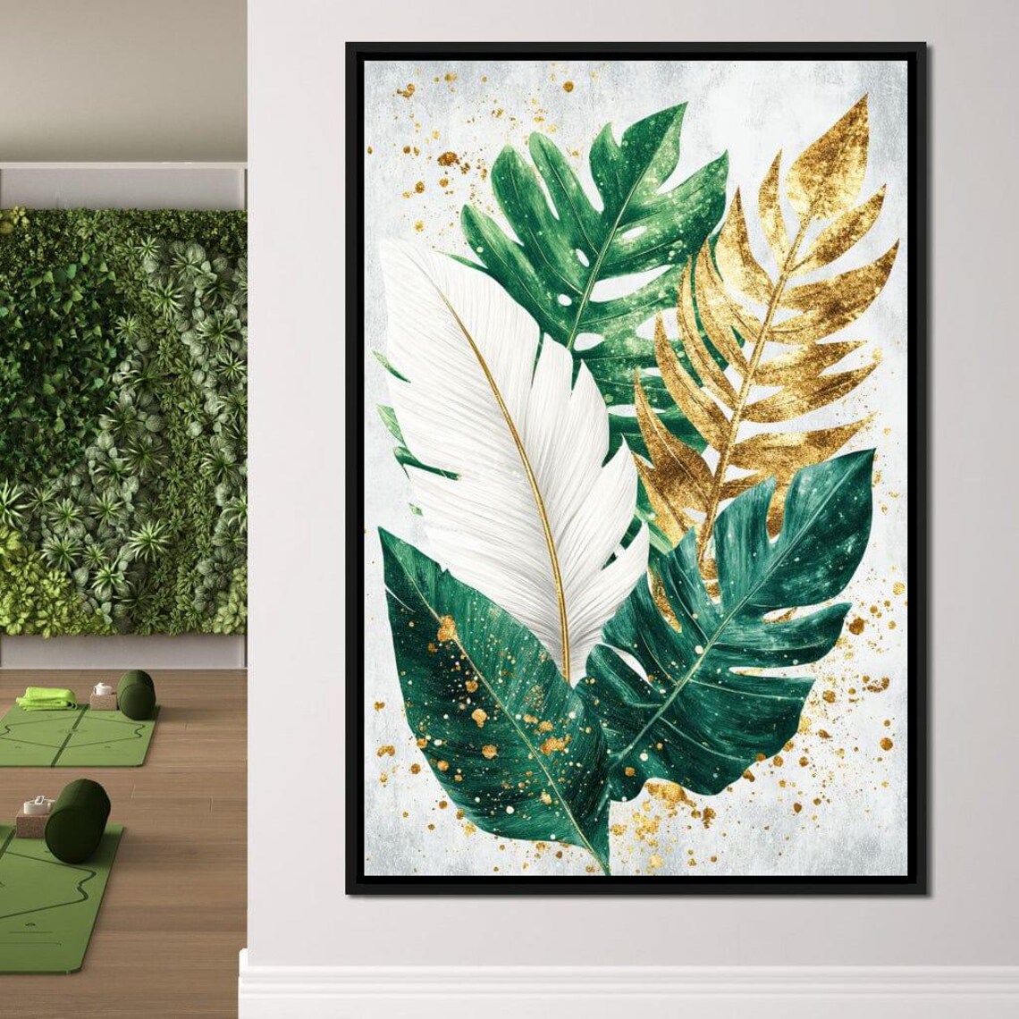Tropical Monstera Leaves In White Gold Green Botanical Poster