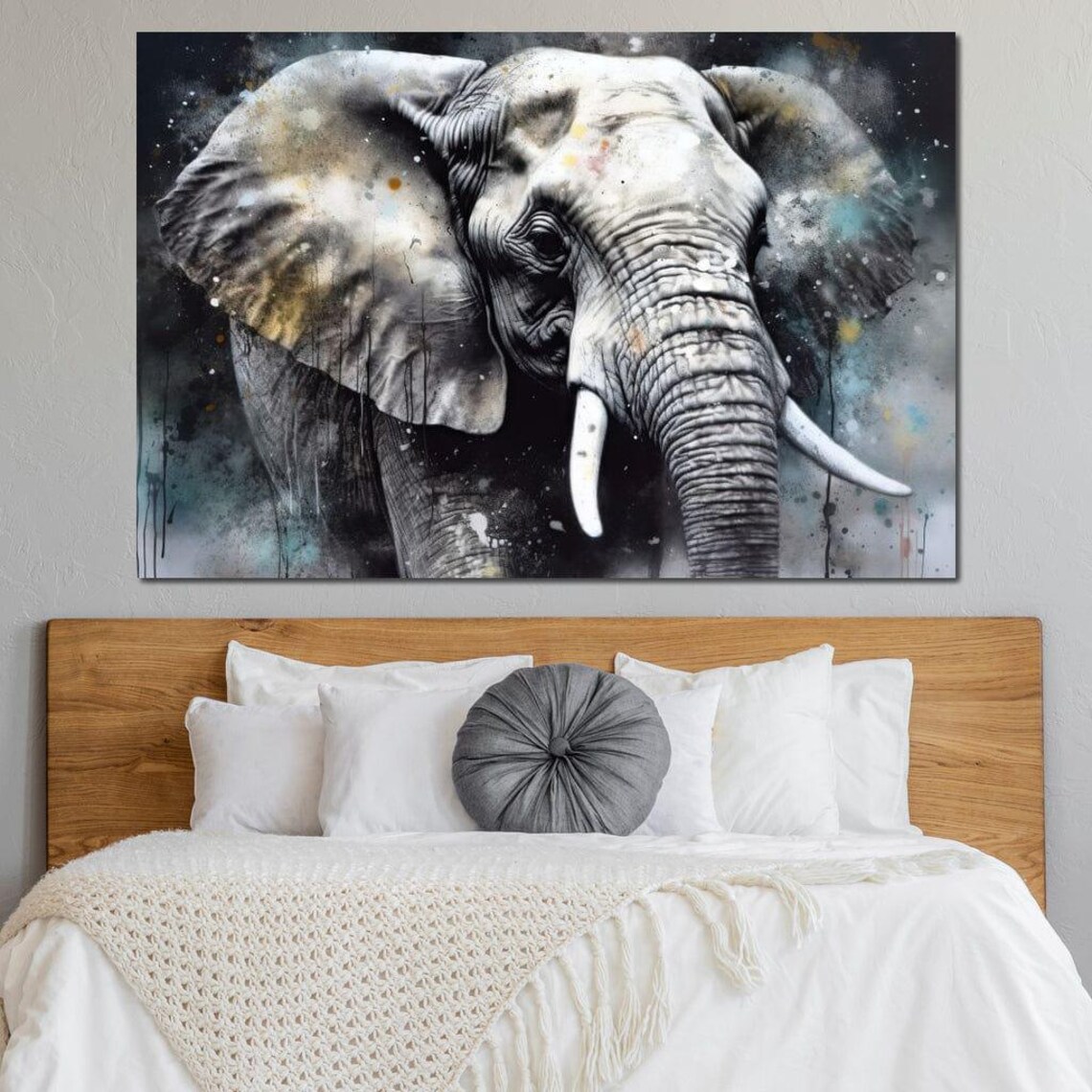 Monochrome Elephant Portrait Dramatic Splash Wildlife Wall Art - Image 3