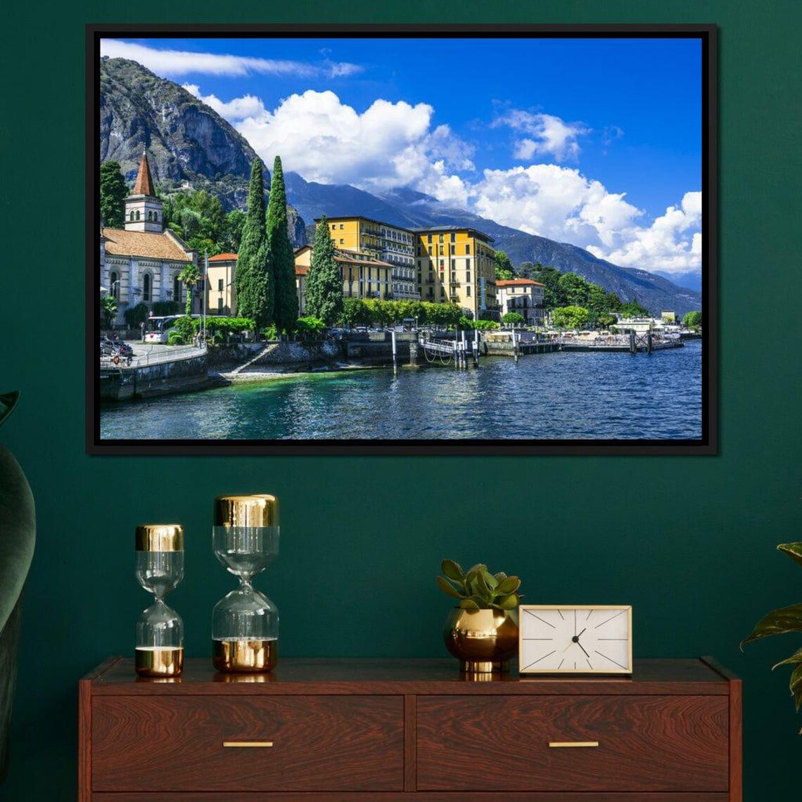 Lake Como Italy Waterfront Church Alpine Peaks Lakeside Travel Poster - Image 2