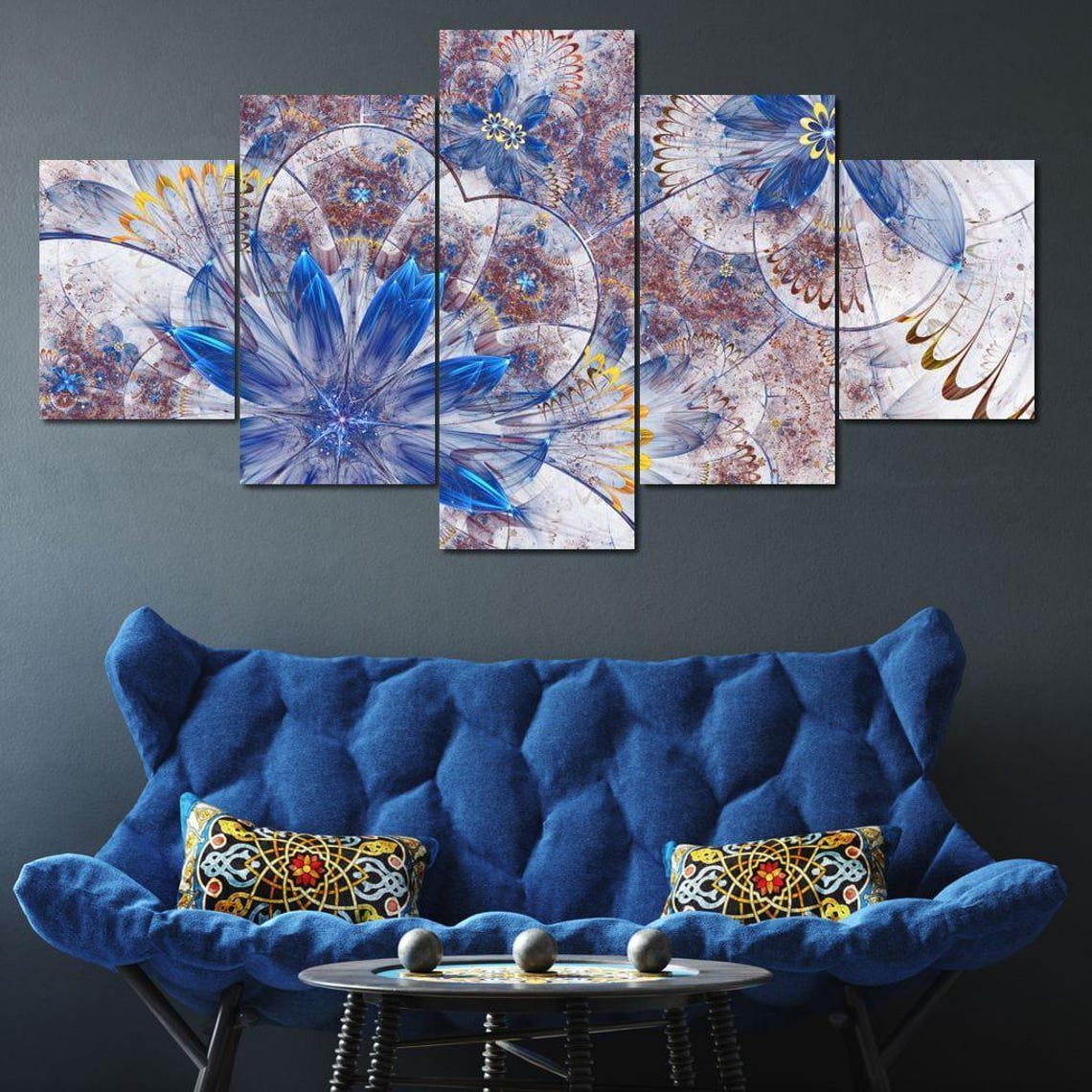 Blue Fractal Crystal Flower Delicate Digital Bloom Art Poster - Image 4