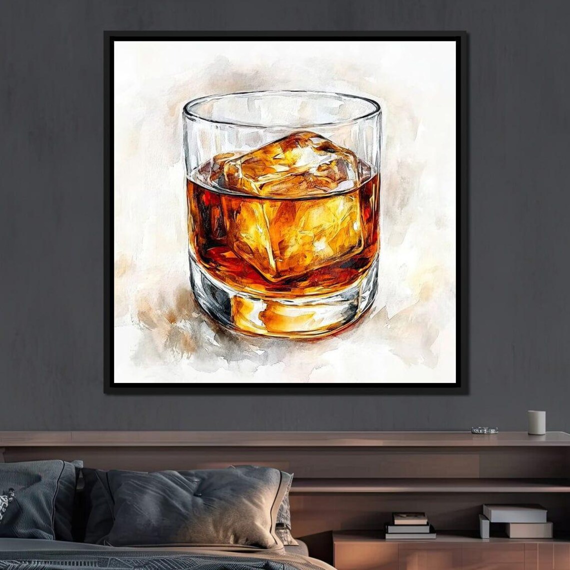 Whiskey Glass Watercolor On The Rocks Bourbon Bar Wall Art Print - Image 4