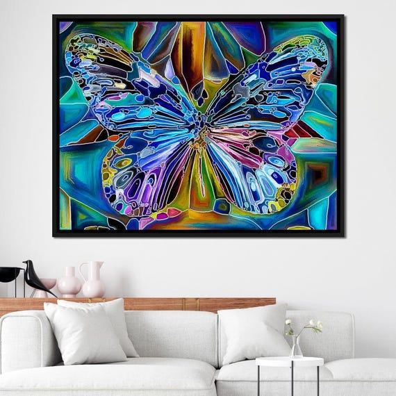 Multicolored Psychedelic Butterfly Print Colorful Butterfly Art Vibrant Wall Art Modern Home Decor Boho By Nichecanvas
