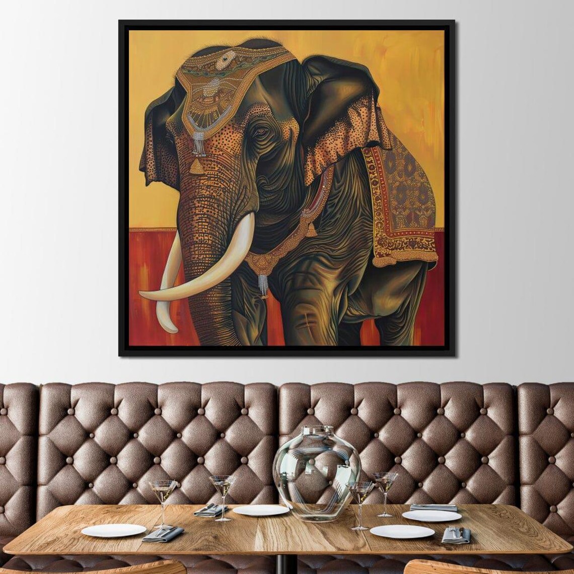 Indian Festival Elephant Ornate Caparison Amber Wildlife Wall Art - Image 2