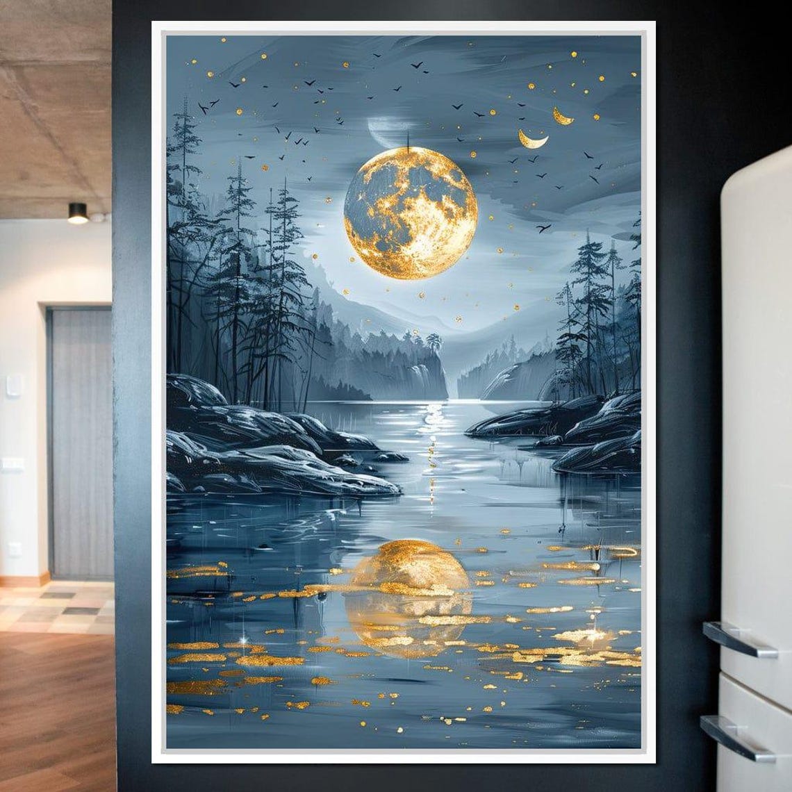 Luminous Nocturne Reflections Print Moonlit Scene Nature Reflection Serene Home Decor Night Sky Art By Nichecanvas - Image 3