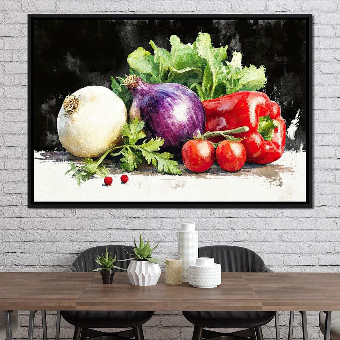 Watercolor Vegetable Still Life Onion Pepper Tomato Dark Rustic Art - Image 2