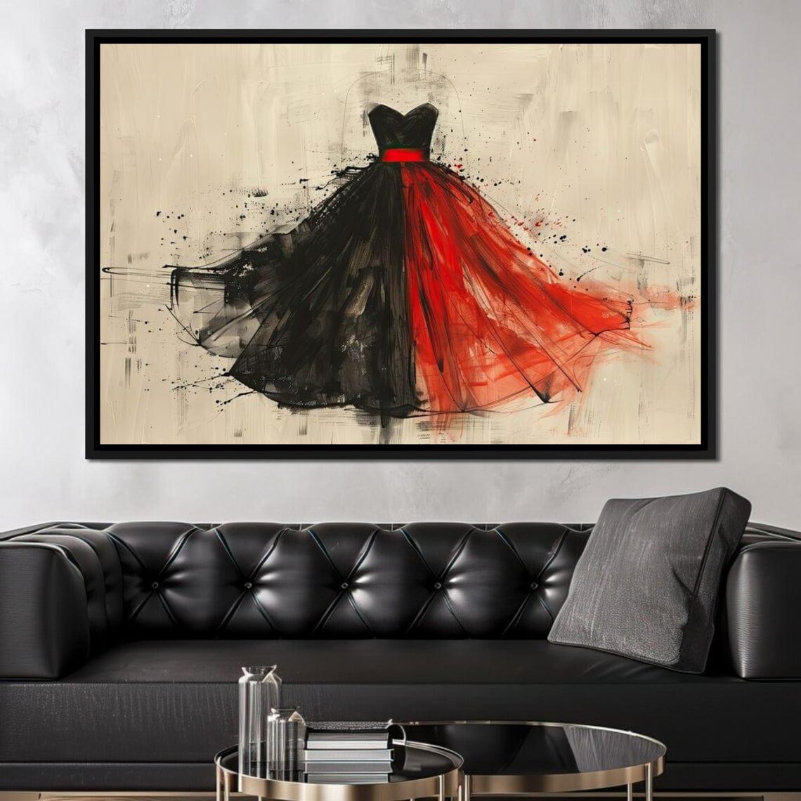 Black Red Strapless Ballgown Dress Fashion Illustration Art Poster - Image 4