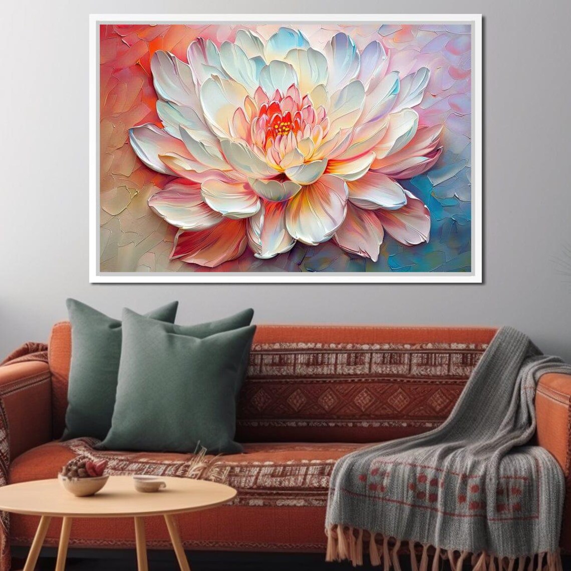 White Dahlia Macro Impasto Oil Painting Pastel Flower Art Print - Image 2