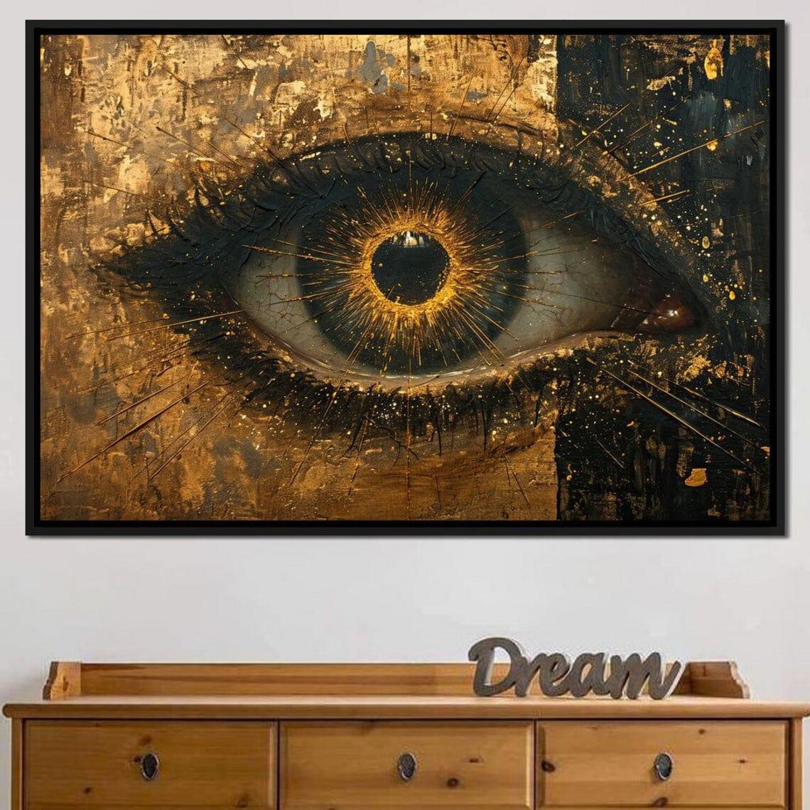 Golden All Seeing Eye Black Gold Abstract Mystical Wall Art Poster