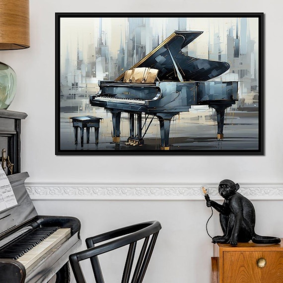 Grand Piano Gray Gold Abstract Watercolor Music Theme Wall Poster