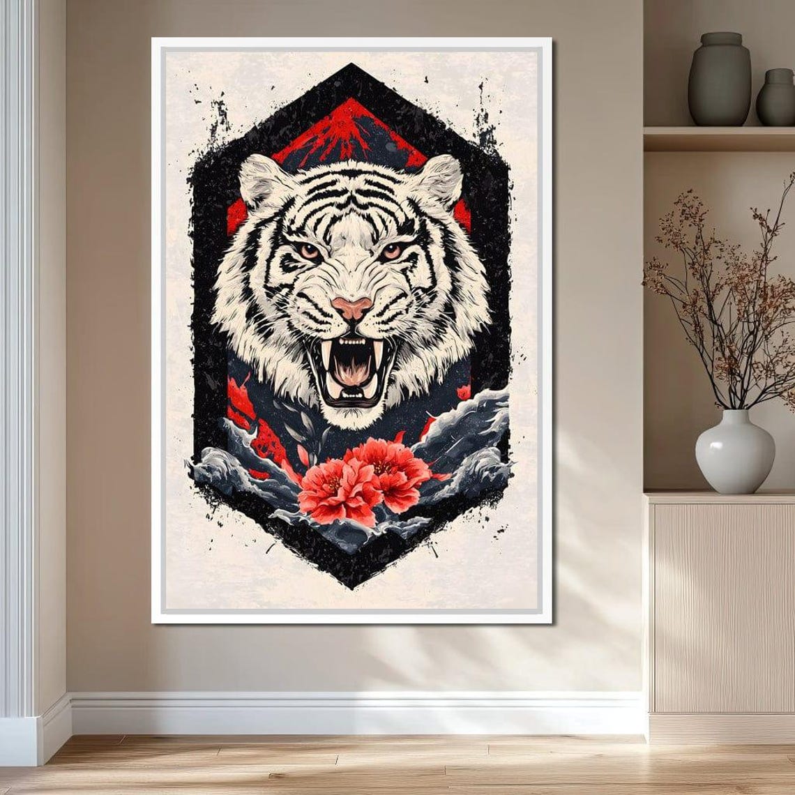 Siberian Tiger Roar Fierce Animal Art Nature Wall Decor Bold Home Decor Japanese Style Wildlife Painting By Nichecanvas - Image 3