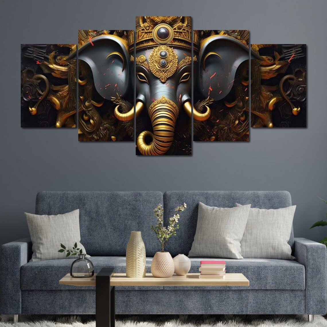 Black And Gold Lord Ganesha Ornate Crown Hindu Deity Spiritual Wall Art Poster - Image 2