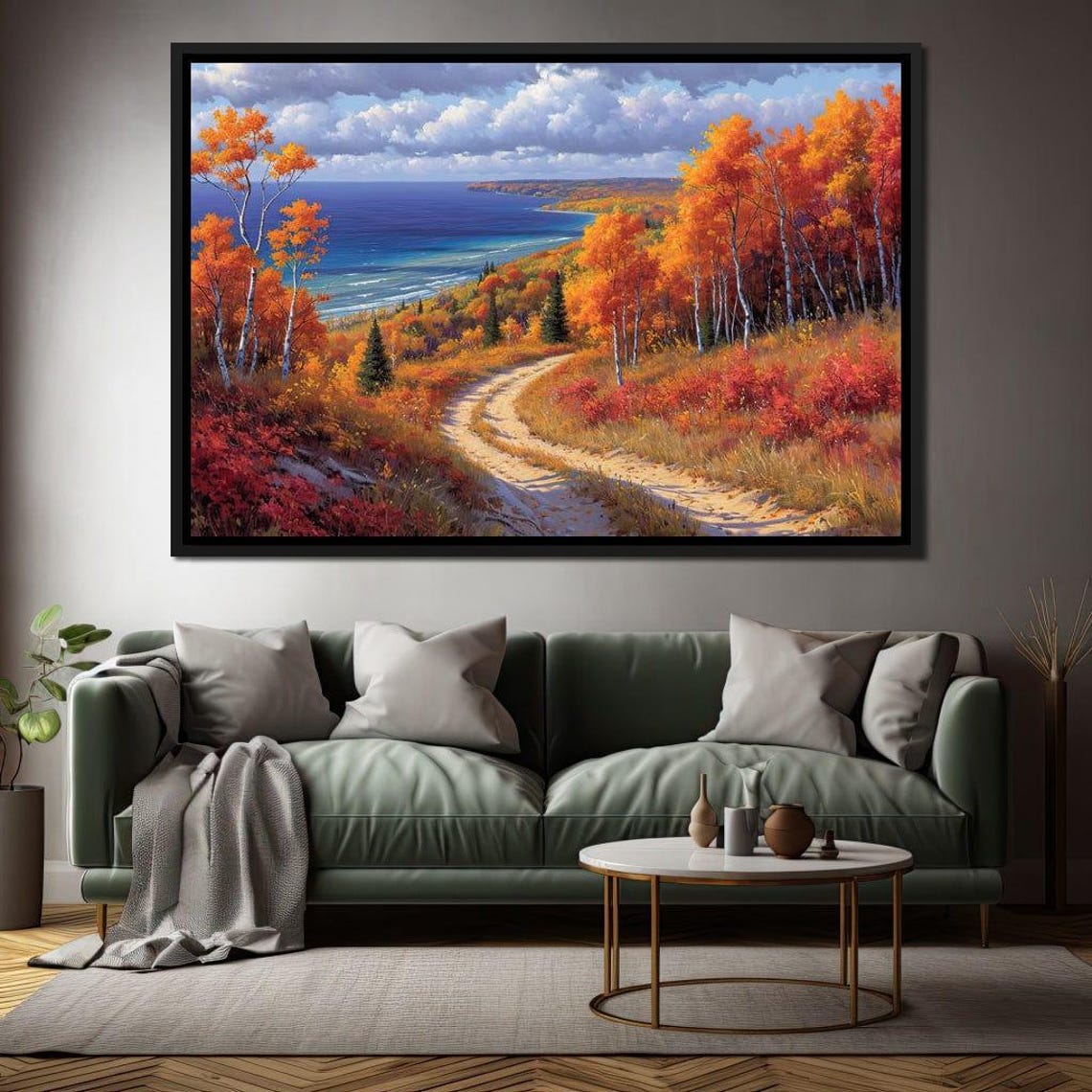 Autumn Birch Forest Path Blue Bay Five Panel Fall Travel Poster - Image 2