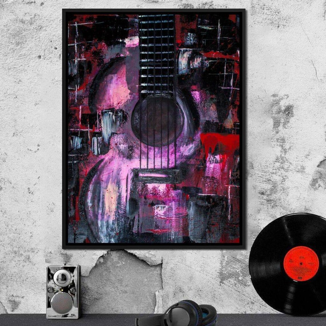 Abstract Guitar Pink Purple Black Grunge Modern Music Inspired Wall Art