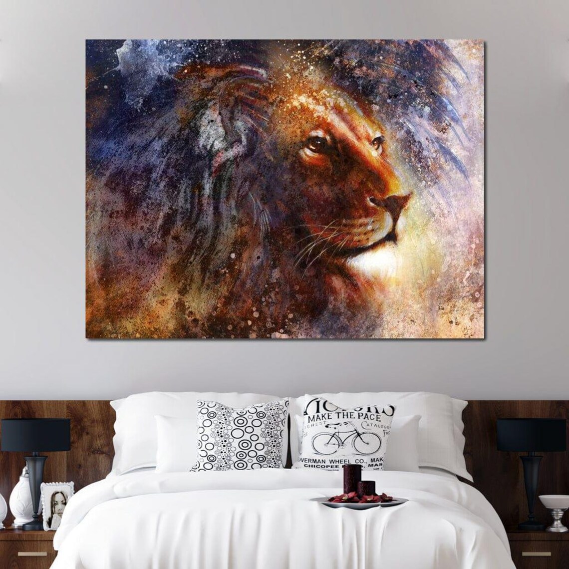 Majestic Lion Watercolor Splash Warm Gold Wildlife Portrait Wall Poster - Image 3