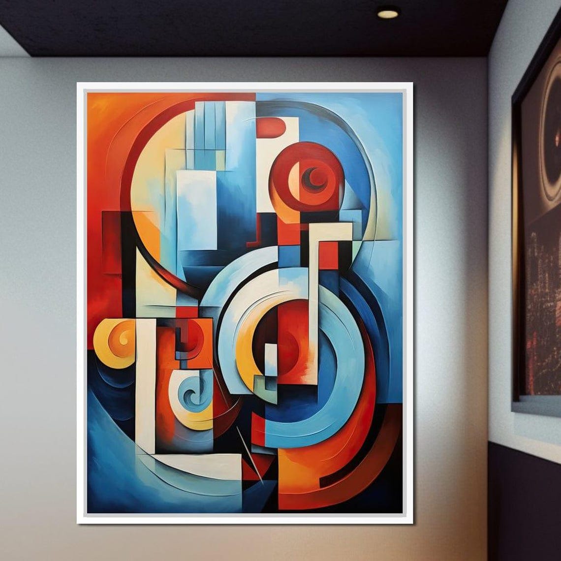 Red Blue Cubist Geometric Circles Framed Abstract Wall Art Poster - Image 3