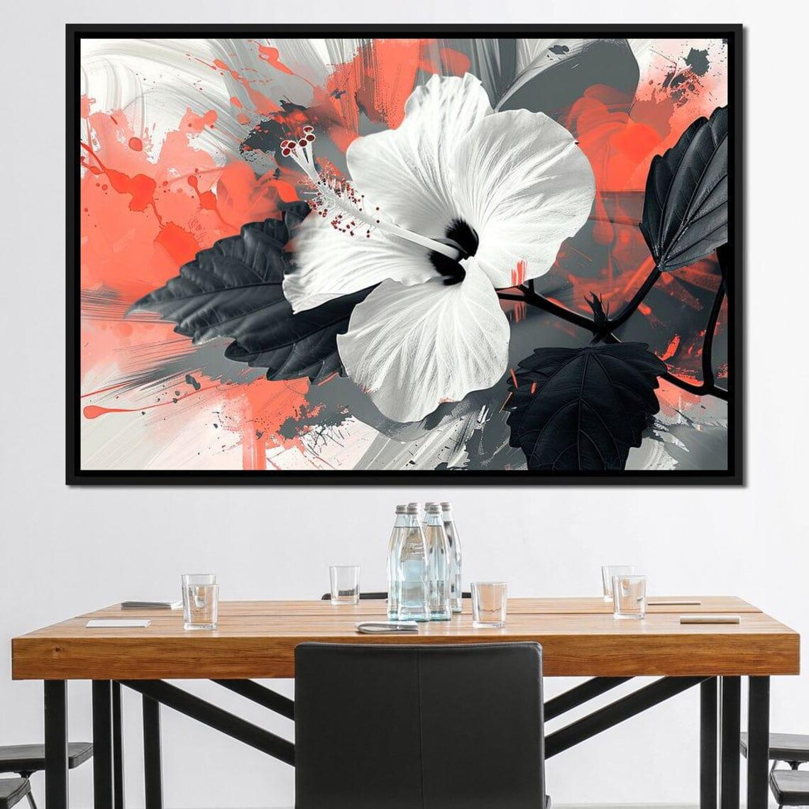 White Hibiscus Flower Red Black Abstract Bold Tropical Art Poster