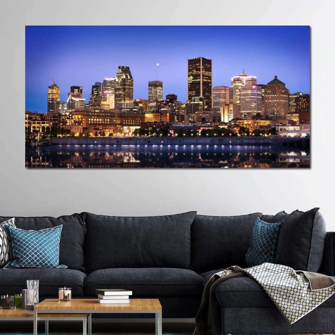 Montreal Skyline Night Lights Downtown Towers Reflective Water Poster - Image 3