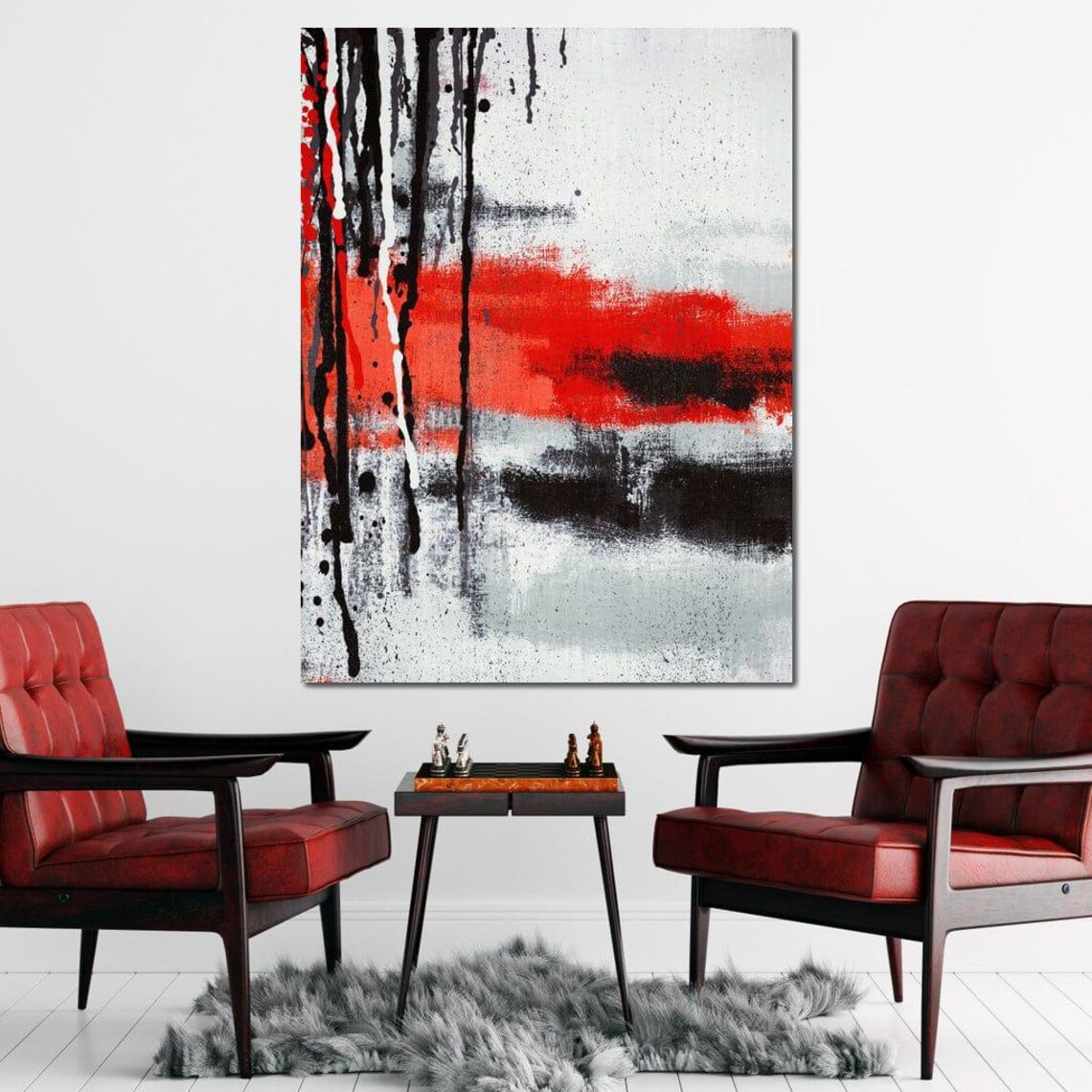 Red Black White Drip Paint Splatter Modern Abstract Wall Art Poster - Image 4
