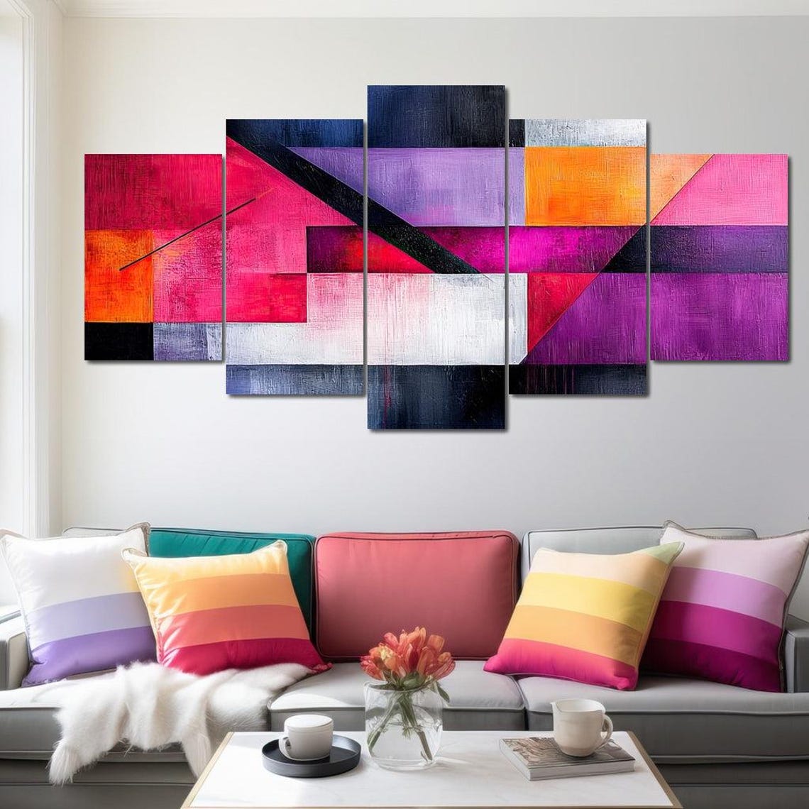 Magenta Purple Orange Geometric Blocks Bold Modern Abstract Art Print - Image 3