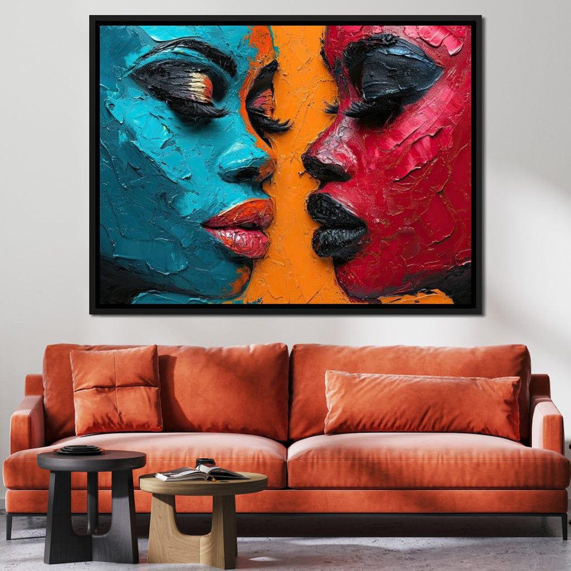 Teal And Red Dual Faces Contrast Abstract Palette Knife Art Print - Image 3