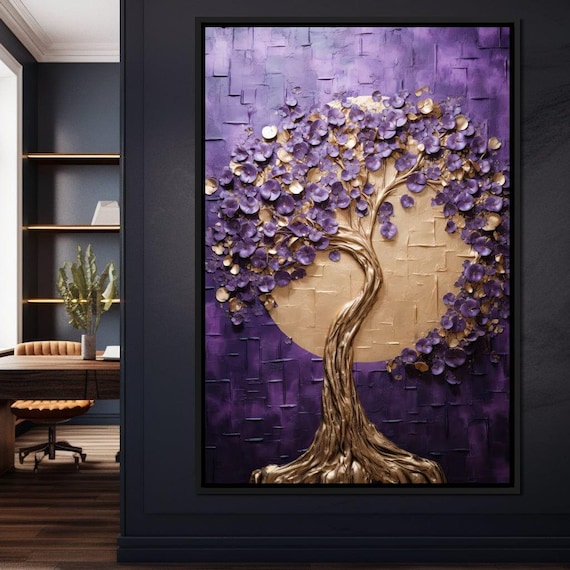Golden Twilight Tree Wall Art, Modern Abstract