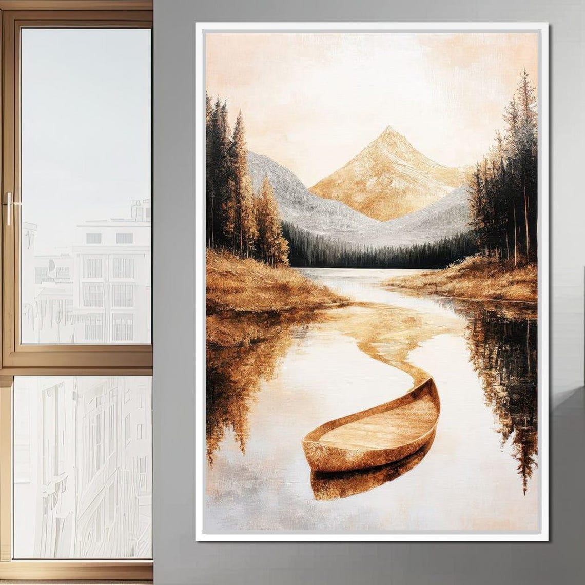 Golden Tranquility Reflection Nature Art Calm Waterscape Mountain Home Decor Scenic Wall Decoration By Nichecanvas - Image 2