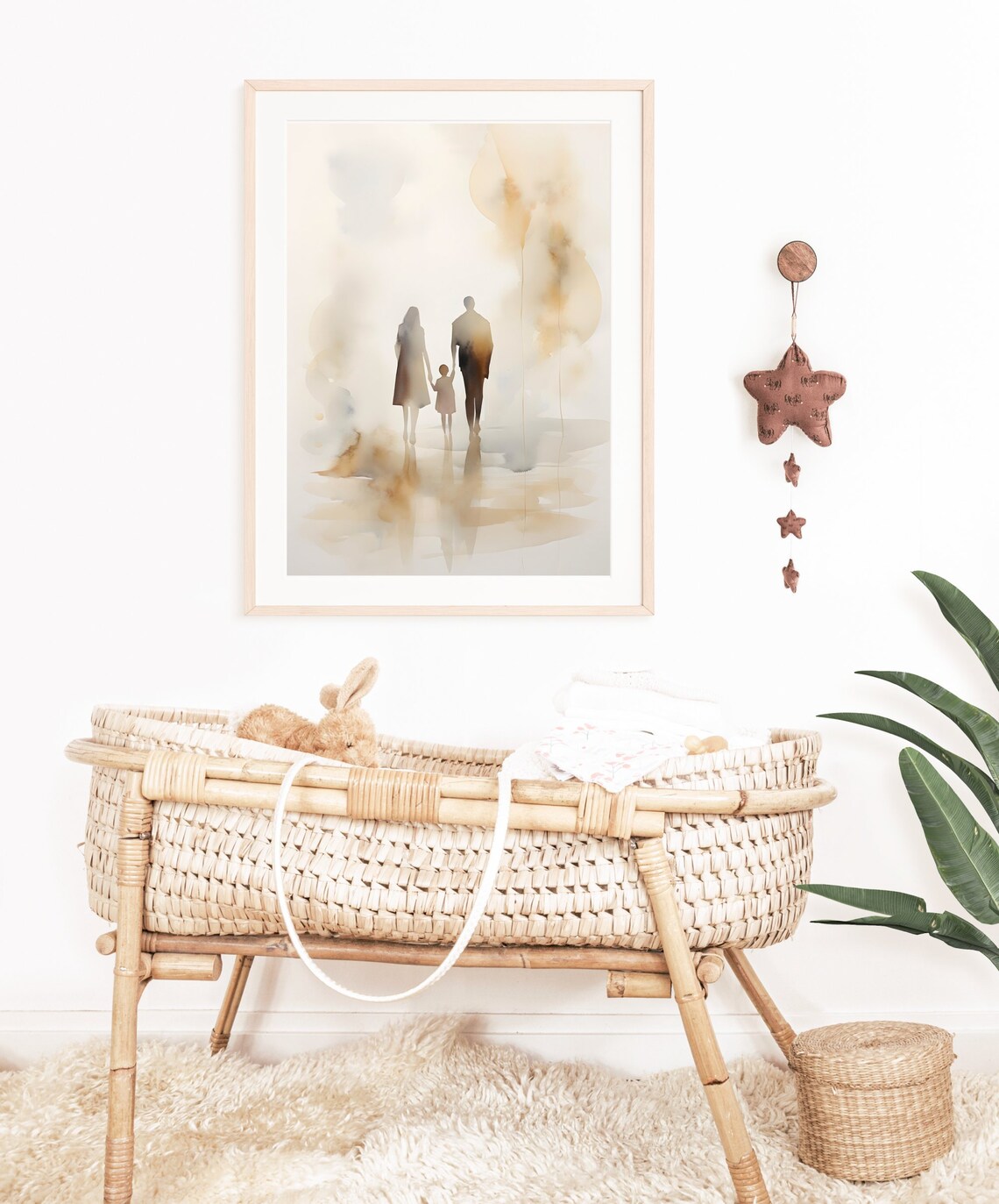 Family of 3, Earth Tone Watercolor Minimalist Nursery Decor - Image 2