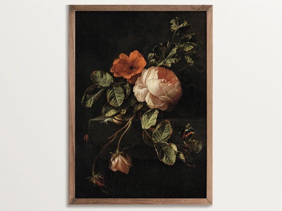 Dark Cottagecore Roses Botanical Still Life Art Print
