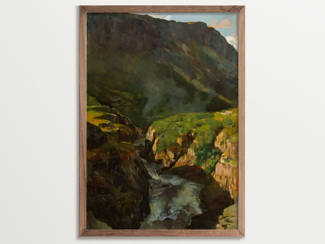 The River Driva, Moody Vintage Landscape Art Print