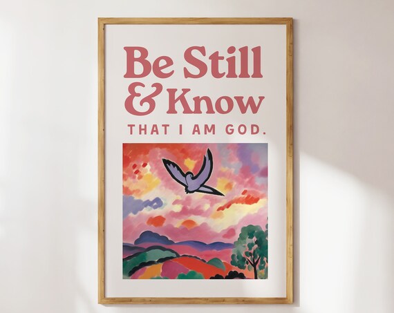 Be Still And Know Pink Large Wall Poster Retro Mascot Wall Art Christian Wall Art Trendy Posters Bible Verse Wall Art Cute Print Gift