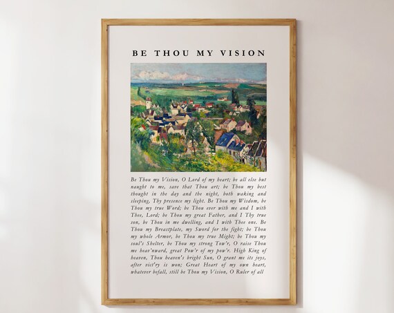 Be Thou My Vision Hymn Village Landscape Vintage Scripture Poster